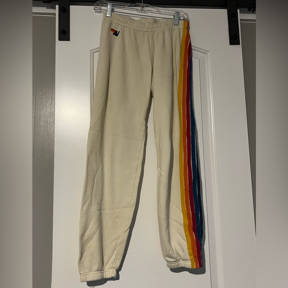 Aviator Nation 5 stripe Vintage white sweatpants